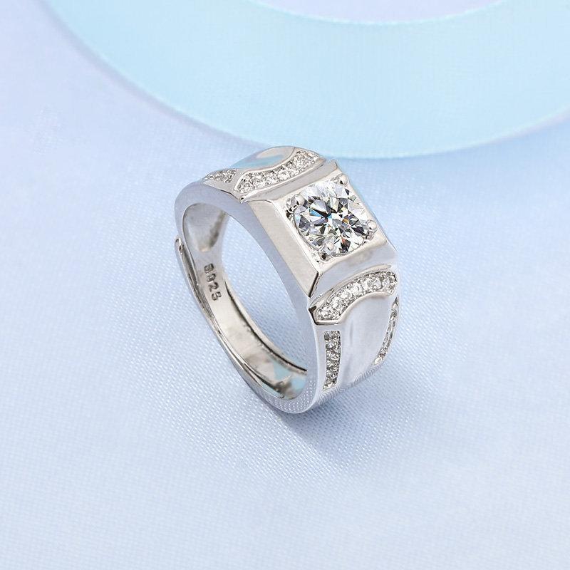 925 Sterling Silver Rings for Men Shining Crystal Adjustable Size Fashion Gifts Engagement Wedding High Quality Jewelry