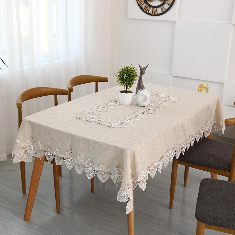 Chinese Style Cotton Linen Lace Tablecloth - Solid Color, Dustproof, Multipurpose Rectangular Cover