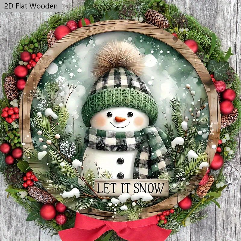 Wooden Christmas Sign with Buffalo Plaid & Snowman Pattern - Navidad Round Sign for Front Door Wall Hanging Decor - Ideal Christmas Decoration