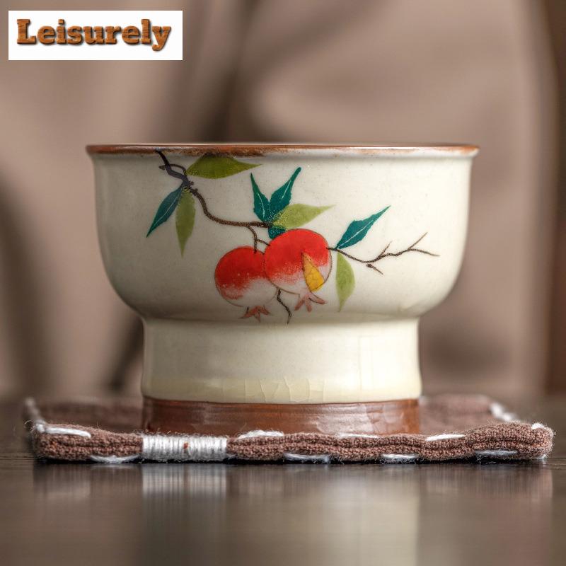 75ml ručně malovaný granátový šálek na čaj s vysokými nohami, luxusní šálek Ru Kiln Master Cup, dámský hrnek, osobní čajová miska, nádobí na pití