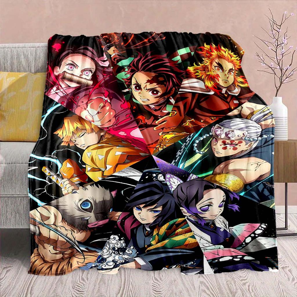 Flanelová deka z anime Demon Slayer - Měkká teplá ideální na pohovku, postel, kempování, cestování, do kanceláře, domácí dekorace -QJY