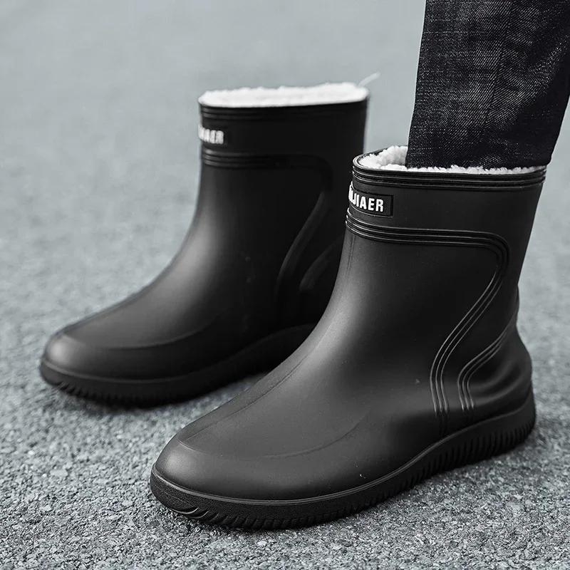 Fashion Fashion Men's Rain Boots Winter Cotton Warm Work Boots Men Wear-resistant Outdoor Work Rubber Boot Waterproo Boot Fishing Shoes
