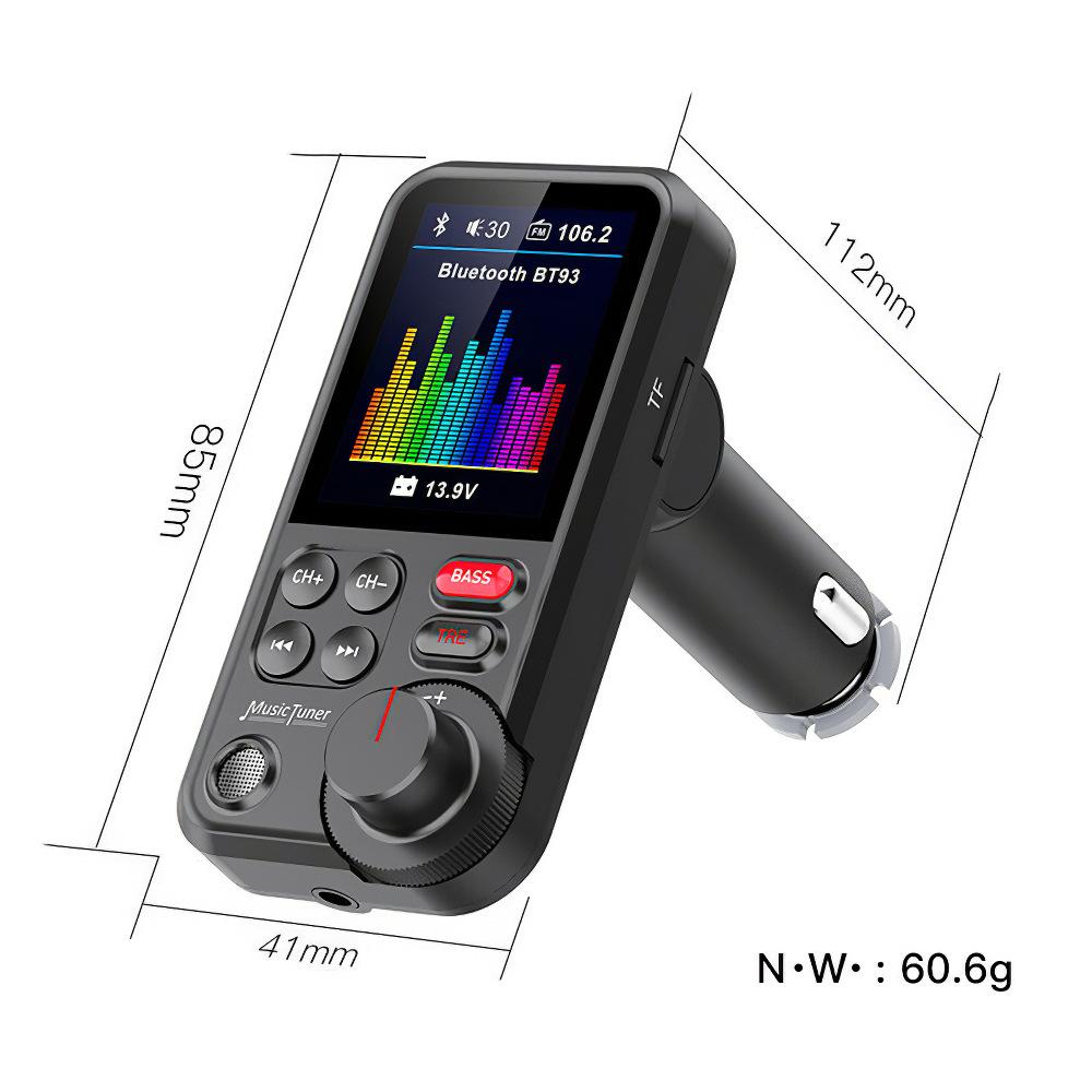 BT93 Bluetooth FM Transmitter: Car MP3 Player with USB, Lossless HiFi, High/Low Tone Equalizer