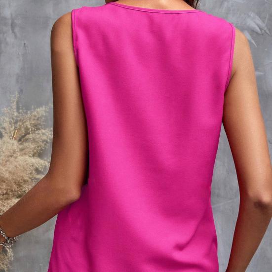 Yousheng Women Vest Solid Color V-Neck Ruffle Trim Sleeveless Blouse Loose Fit Summer Pullover Tops Daily Wear