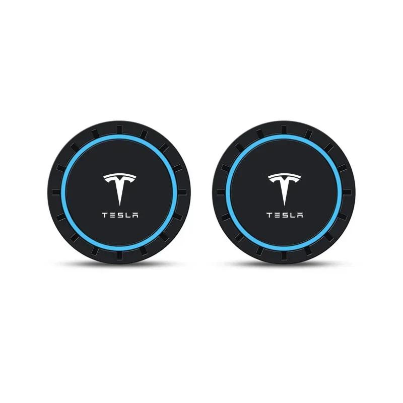 

Car Sticker Tesla 2pcs Car Coaster Water Cup Bottle Holder Anti-slip Pad Accessories For Tesla Model 3 Y S X Roadster Cybertruck