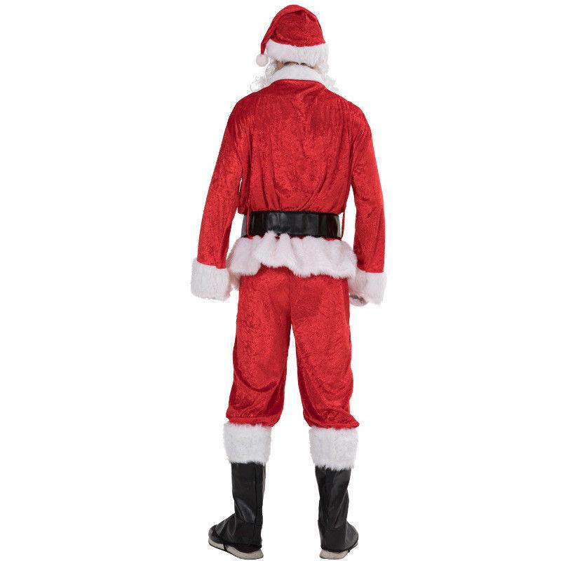 5Pcs S-3XL Adult Christmas Santa Claus Costume For Men&Women Santa Claus Role Cosplay Fancy Dress Suit With Wig Beard Outfit New