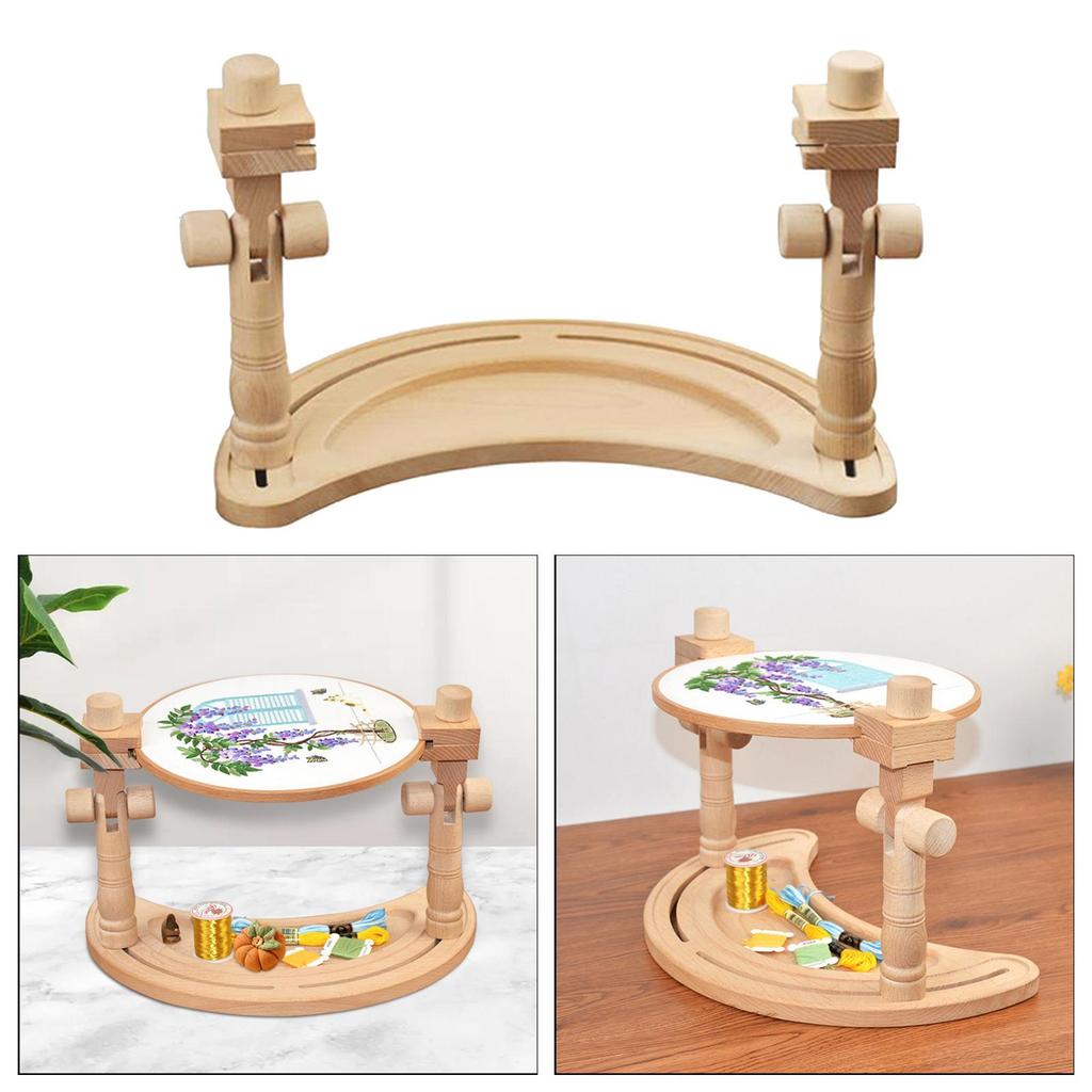 Chinese Style Rotating Wood Cross Stitch Work Table Rack Hands-free Embroidery Stitchwork Swivel Sewing Frame Support