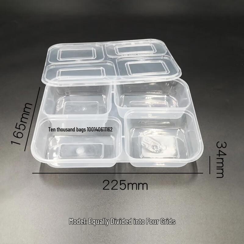 Wanbao 850ml 4-Compartment Disposable Food Containers, 150 Sets