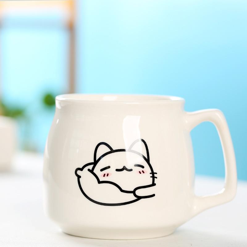 Creative Ceramic Cup With Lid And Spoon Milk Cup Day Breakfast Cup Coffee Cup Customization