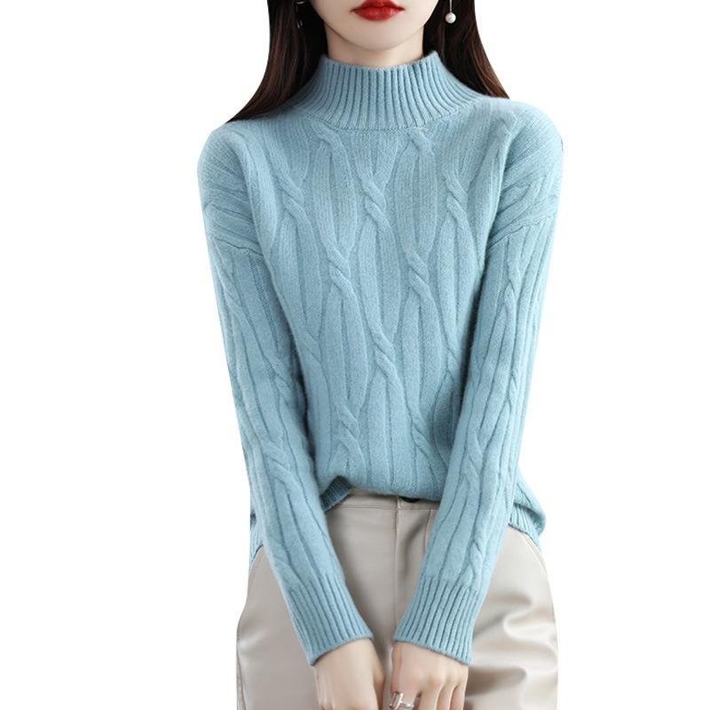 New Solid Color Sweater Women's Bottom Knitted Sweater Autumn and Winter Fashion Pullover Long Sleeve Half Turtleneck Inner Top Women