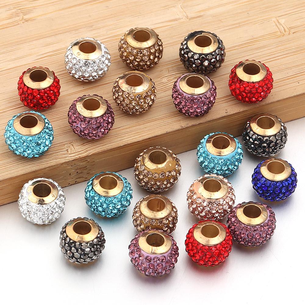 10pcs/lot 14mm Shambhala Rhinestone Beads Colorful Big Hole Loose Spacer Beads For DIY Charms Bracelet Necklace Jewelry Supplies