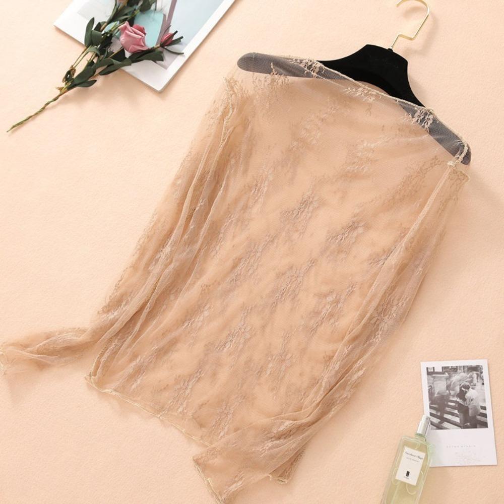 

Блузка с кружевом и полувысоким воротником, прозрачный сетчатый топ, новая нижняя блузка, женская кофейный