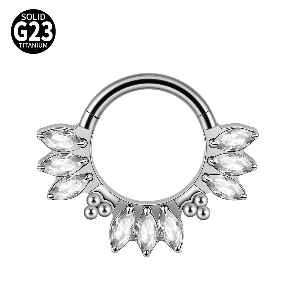 1pc G23 Titanium Split Ring with Multi Slanted Marquise Round White CZ Septum Nose Ring Cartilage Helix Tragus Piercing Jewelry