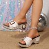Fashion Women Sandals On Offer Slope High Heel Fashion Solid Color Metal Buckle Slope Heel Casual Sandals For Women Dressy Summer 2025