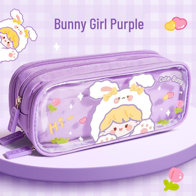 Capybara Girl Large Capacity Double-Layer Pencil Case with Double-Opening Window - Stylish & Unique.