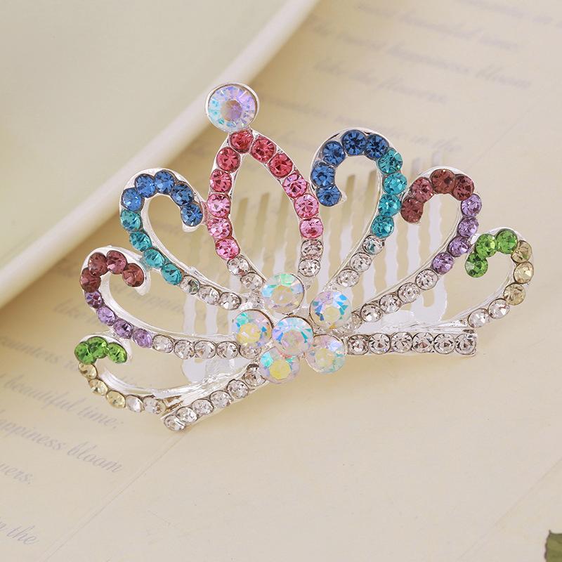 Korean Style Crown Jewelry Comb Hair Ornaments Princess Rhinestone Crown Alloy Colorful Girls Birthday Dance Hair Accessories