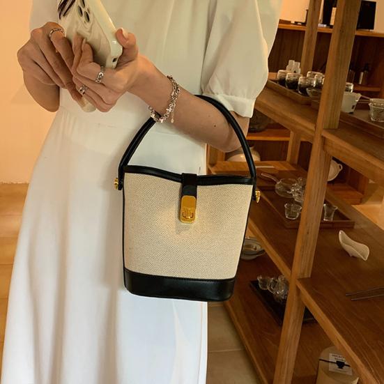 Women Messenger Bag Faux Leather Shoulder Bag with Top Handle Adjustable Strap Splicing Bucket Bag Crossbody Handbag for Daily Use Party Date