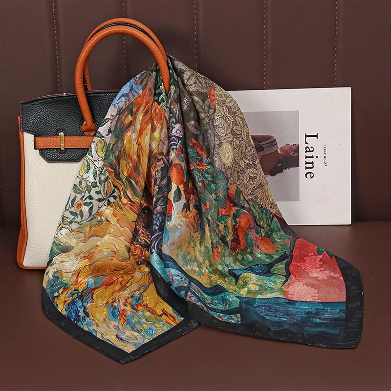 

Luxury Brand Silk Square Oil Scarf Women Satin Neck Hair Tie Band Soft work neckerchife NEW Hijab Head Female Foulard 70x70cm