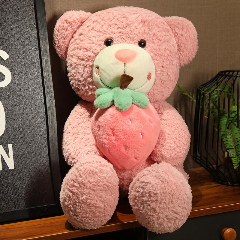 Pink Strawberry Bear Doll Large Strawberry Teddy Bear Plush Toy Doll Girl Sleeping Doll Bear Pillow