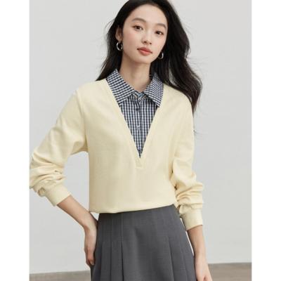 Bayan İlkbahar Yeni Sahte İki Parça Bol Yaka Sweatshirt