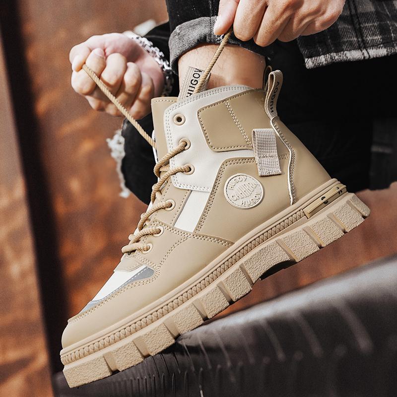 2026 High quality Shoes For Men Leather Boots High Tops Casual Shoes Young All Match Ankle Boots Male Work Boots Hiking sneakers