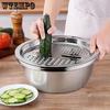 3-delars rostfritt stålset - Multifunktionell sil & blandningsskål för frukt- & grönsakstvätt & skivning