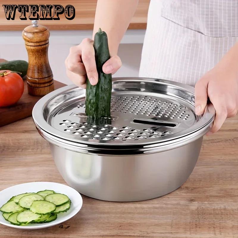 Set da 3 Pezzi in Acciaio Inossidabile - Scolapasta Multifunzione e Ciotola per Lavare e Affettare Frutta e Verdura