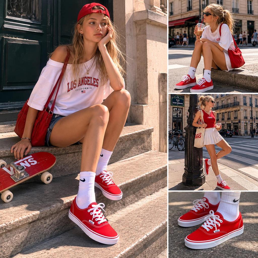Durable Canvas Vans Core Classic Authentic Red Sneakers for Daily Comfort