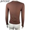 BITCED Women's Long-Sleeved Stretch O-Neck Ribbed T-Shirt Fitted Casual Basic Top