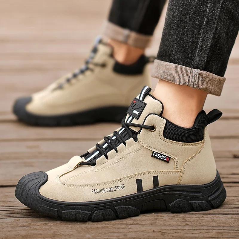 Fashion High Quality Causal Shoes For Men Leather Sneakers High Top Shoes Man Thick Sole Sneakers Driving Comfortable Men Hiking Shoes