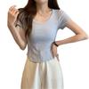 Design sense, line decoration, scheming U-neck short-sleeved T-shirt, women's summer new slim-fitting and thin bottoming shirt