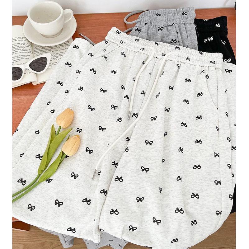 

Women s Petite Bow Print High Waist Wide Leg Pants - Spring & Autumn M (96-110 lbs)