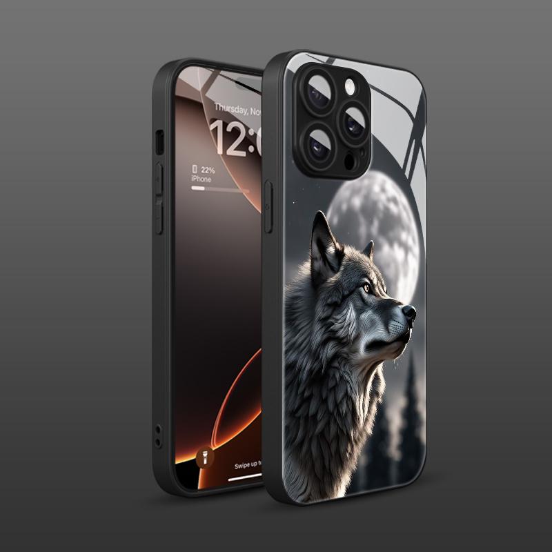 Einsamer Wolf König Muster gehärtetes Glas Handyhülle geeignet für iPhone 17 16 15 14 13 12 11Pro/Max/Plus sturzsicher und stoßfest