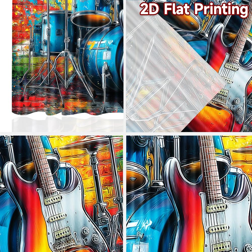 2D Flat Printing 2pcs Curtain Electric Guitar Drum Set Digital Printed Polyester Drapes Festive Wall Decor Use for Photo Booths