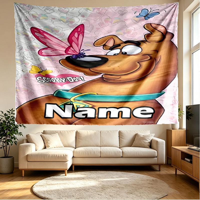 Custom Name Personalized Scooby Print Tapestry, Wall Art Decor, Bedroom, Dorm, Apartment, LivingRoom, Party Backdrop, Gift for Birthday
