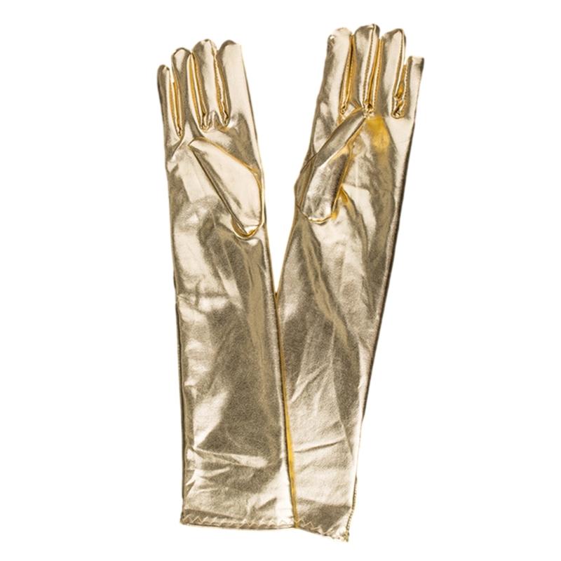 Women Faux Leather Sparkly Metallic Long Gloves for Evening Costume Party Dance