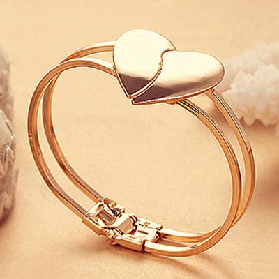 Ciondoli per gioielli con bracciale a forma di cuore d'amore per coppie in lega di polsino placcato oro da donna