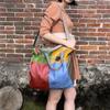 Damentasche aus echtem Leder, Retro-Rindsleder, kontrastfarbene Schulter-Crossbody-Tasche mit großem Fassungsvermögen