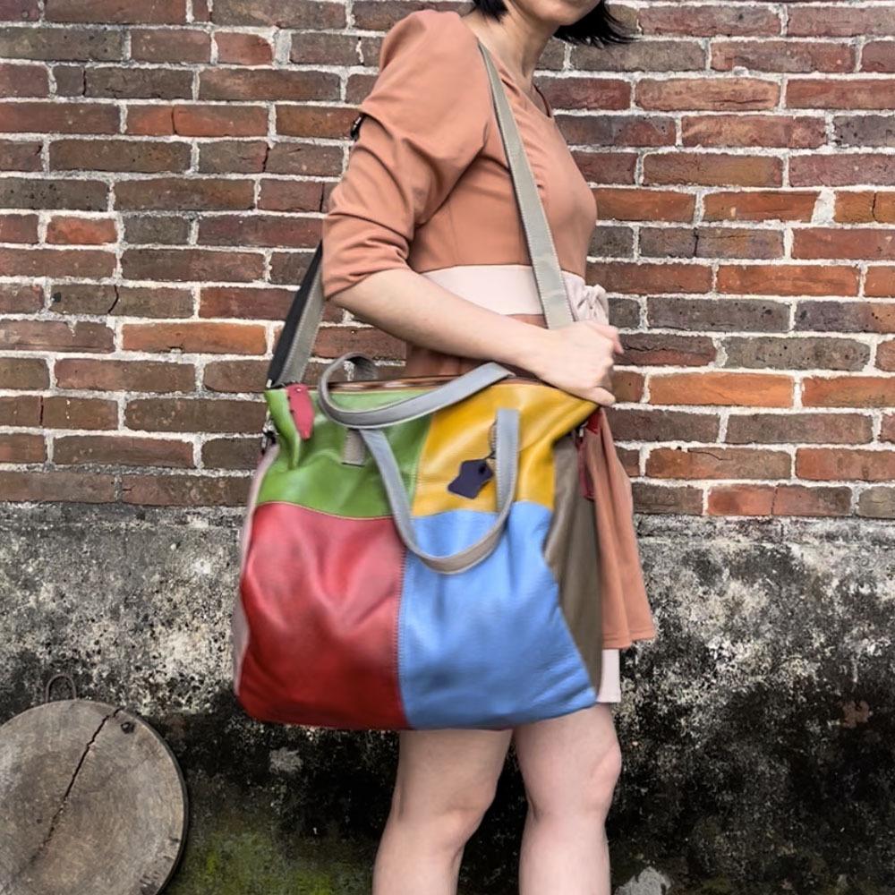Damentasche aus echtem Leder, Retro-Rindsleder, kontrastfarbene Schulter-Crossbody-Tasche mit großem Fassungsvermögen