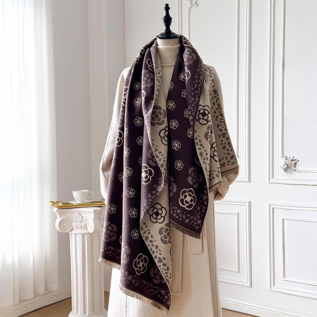 Women'S Fashion Faux Cashmere Winter Wraps Vintage Printed Tassels Thick Warm Pashmina Two-Sided Scarf Outdoor Shawls