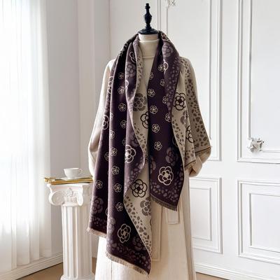Damenmode Winterschals aus Kunstkaschmir mit Vintage-Print und Quasten, dicker, warmer Pashmina-Schal, doppelseitig, für Outdoor-Aktivitäten