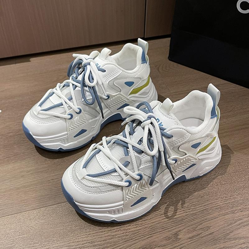

2025 summer new dad shoes women s pair of shoelaces mesh breathable heightened thick-soled casual versatile student sports shoes 40 синій