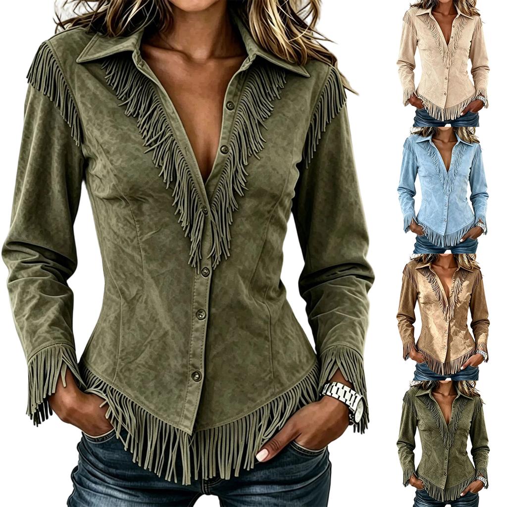 Camicia Casual da Donna a Maniche Lunghe Color Block