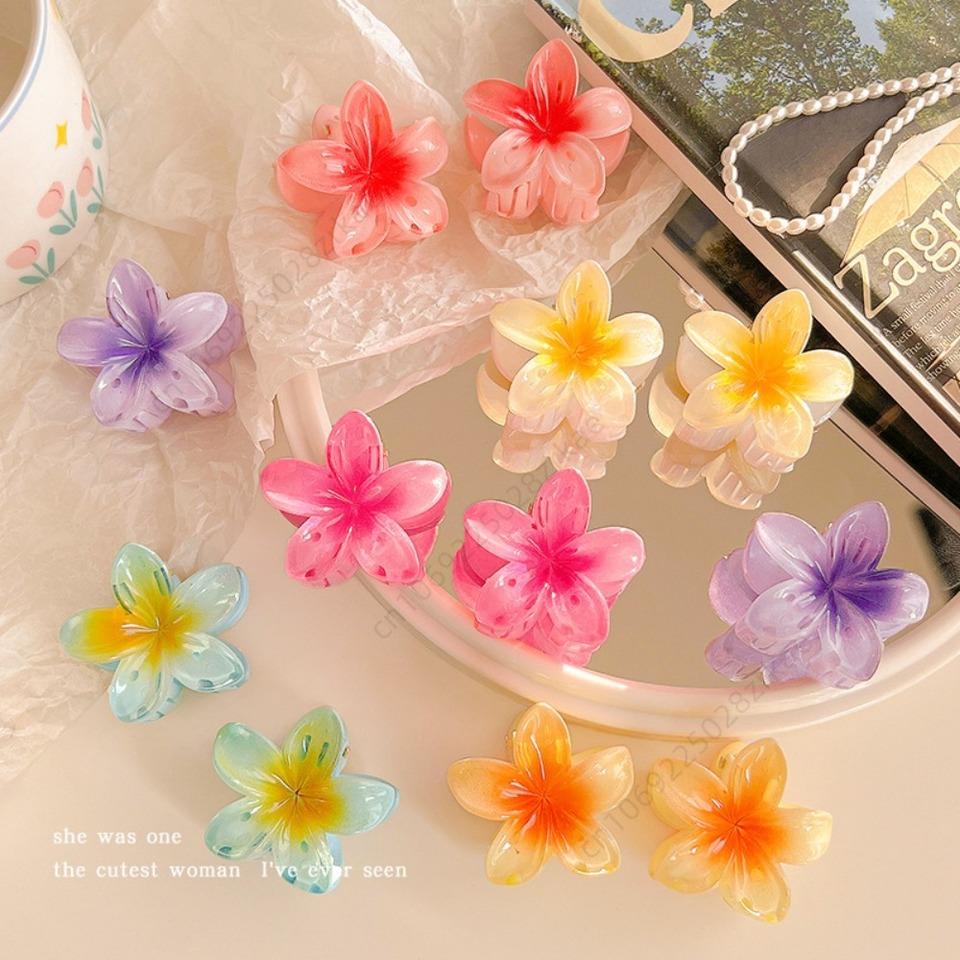 Hawaiian Gradient Hair Clips Flower Hair Claw Mini Fashion Head Wear Hairpin for Women Baby Girls Crab Barrette Hair Accessories