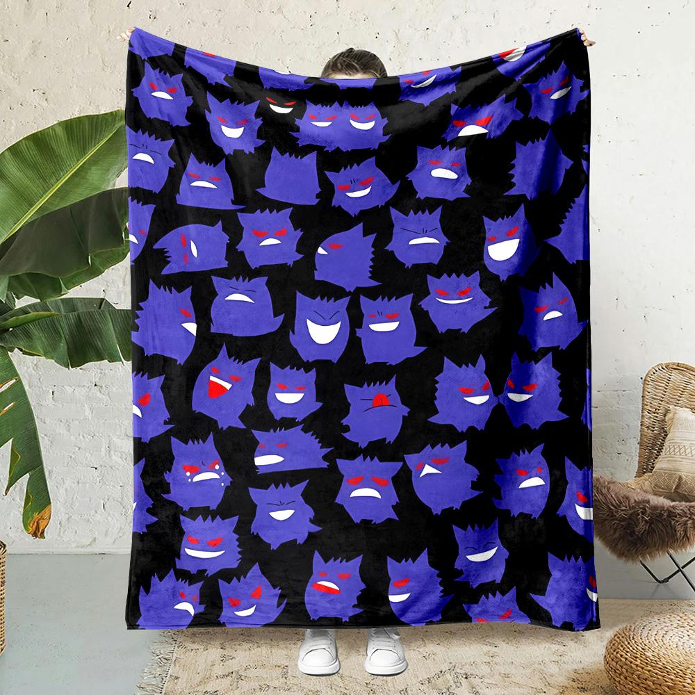1PC Pokemon Gengar Mantas de Dibujos Animados Suave y Esponjosa Manta de Felpa Manta para Sofá Oficina Manta de Picnic Playa Adecuada para Todas las Estaciones
