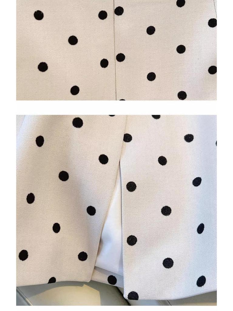 Damen-Polka-Dot-Rock mit hohem Bund und schmaler Passform - Frühling & Herbst 2025, Französische Eleganz, Hüftbetont, Halblang mit Schlitz