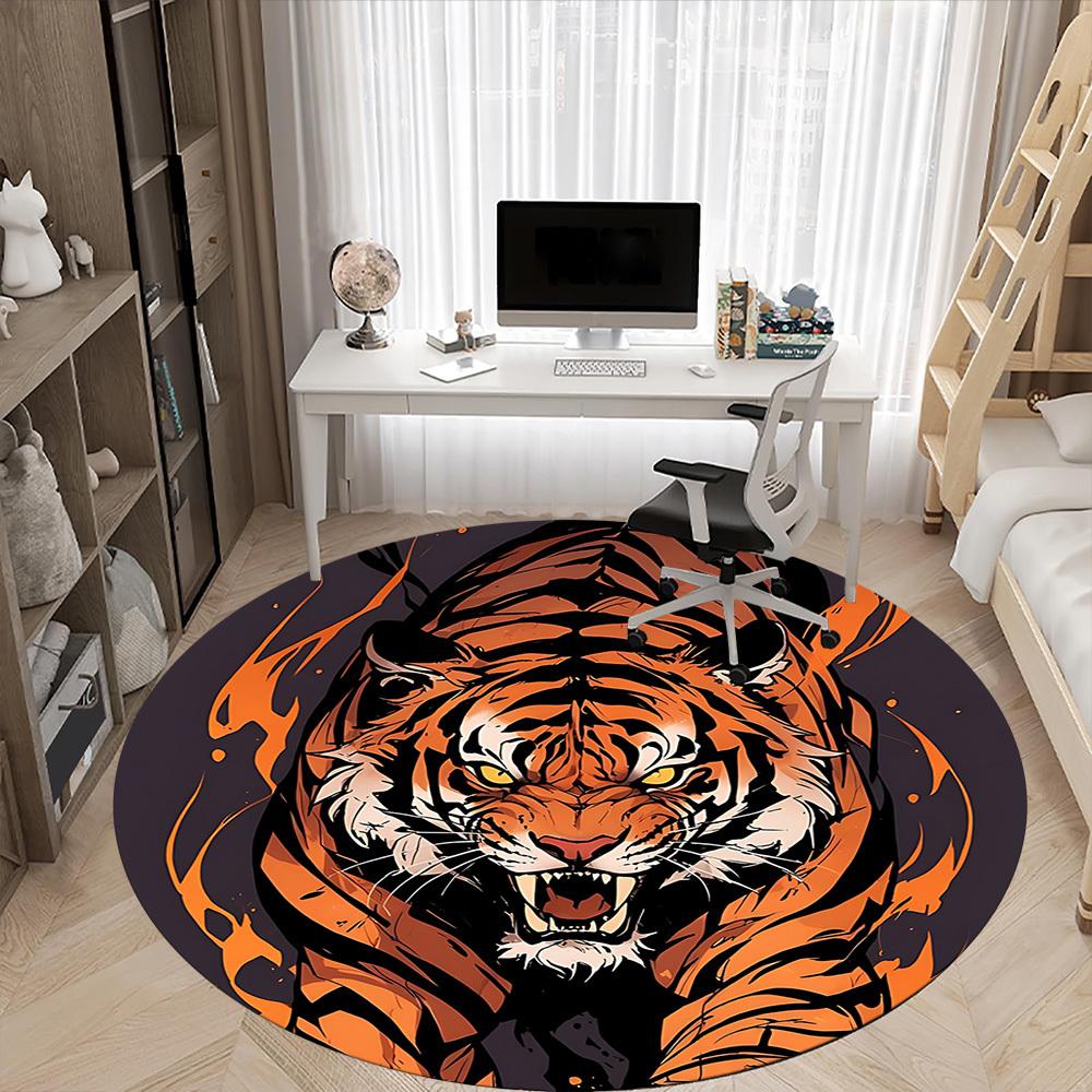 1pc Tiger Flames Office Round Area Rug, Under Office Chairs Bedroom Living Room Home Decor, Room Deco, Available In Various Sizes