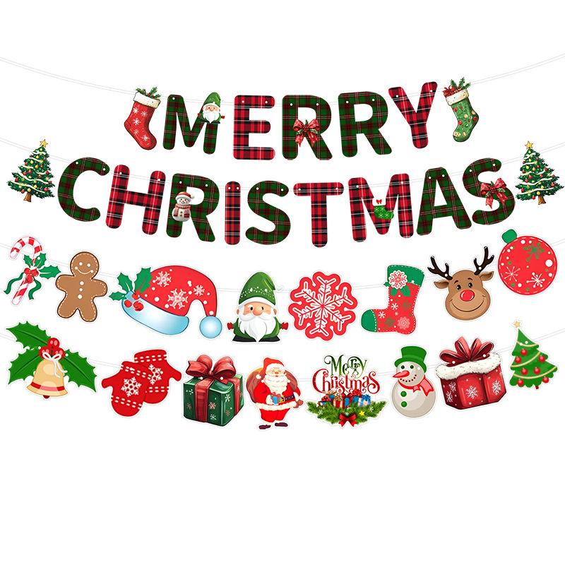 Christmas Decorations Letter Flag Banner Paper Christmas Flower Hanging Flag Atmosphere Decoration Party Decorations