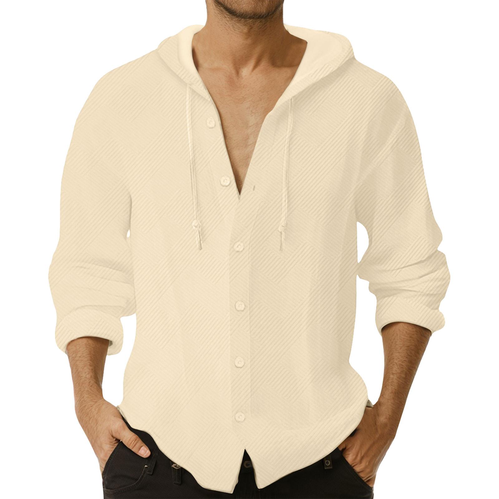 

Мужская однотонная повседневная рубашка с длинными рукавами, капюшоном и кардиганом на шнурке L бежевый