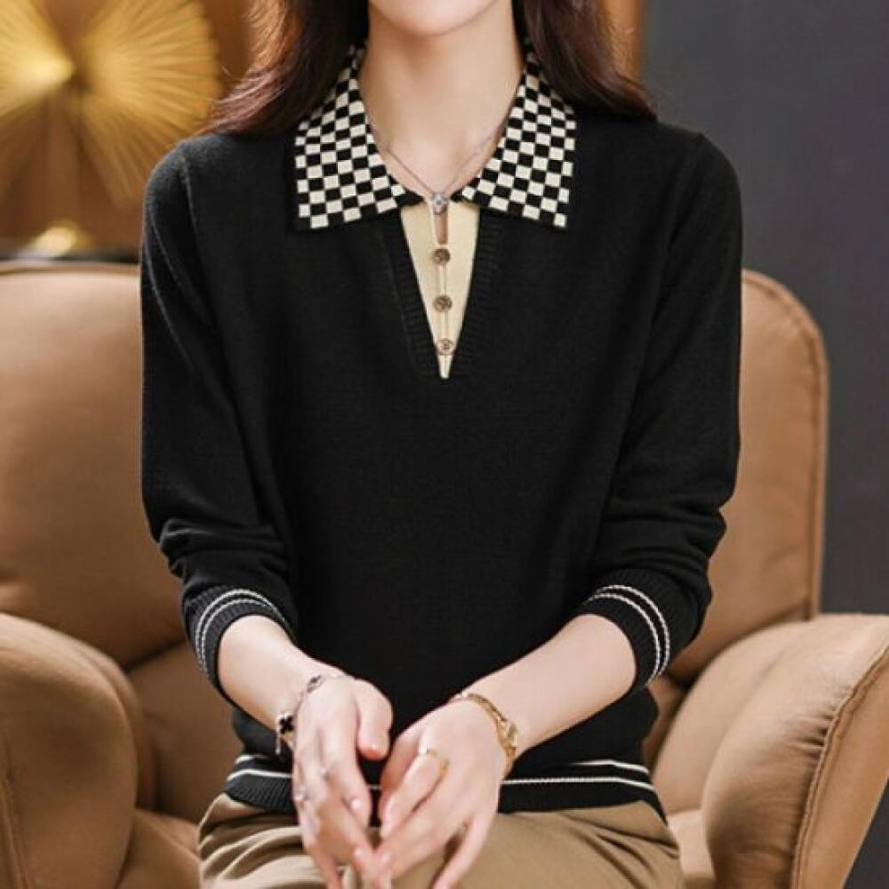 Navava Men Casual Check Collar Long Sleeve KniT T shirT Nk2772